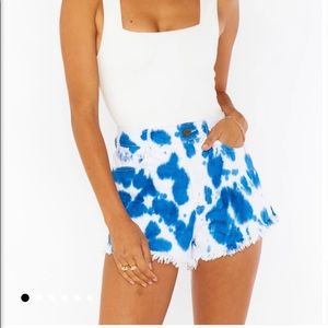 NWT Show Me Your MuMu high waisted shorts. Blue, white Tie Dye. Size 25/small